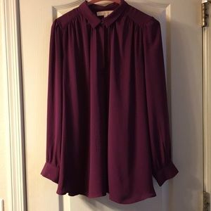 LOFT-Jewel-Toned Purple Split-Neck Collared Blouse